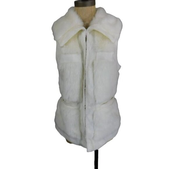 RLZ Size XS Off White Lined Hook Front Faux Fur Vest - Picture 1 of 3